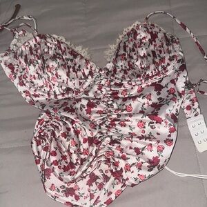 For Love And Lemons Floral Satin Top